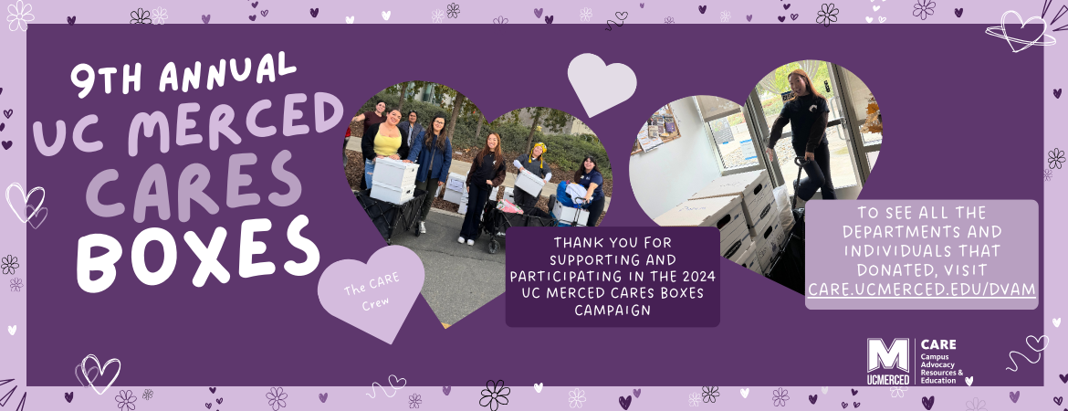 Image is UC CAREs Boxes and CARE staff . Thank you to the donors who helped create the boxes