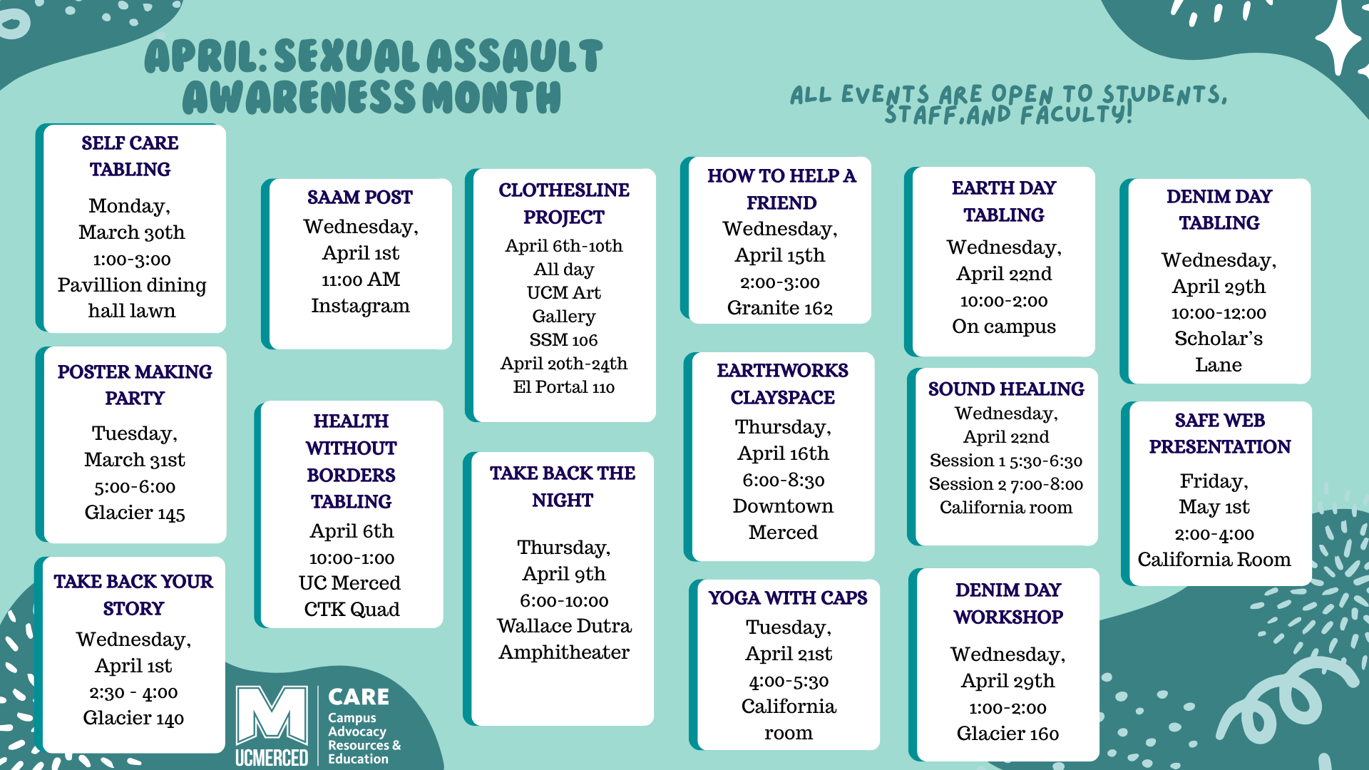 April Calendar all events will be listed below. 