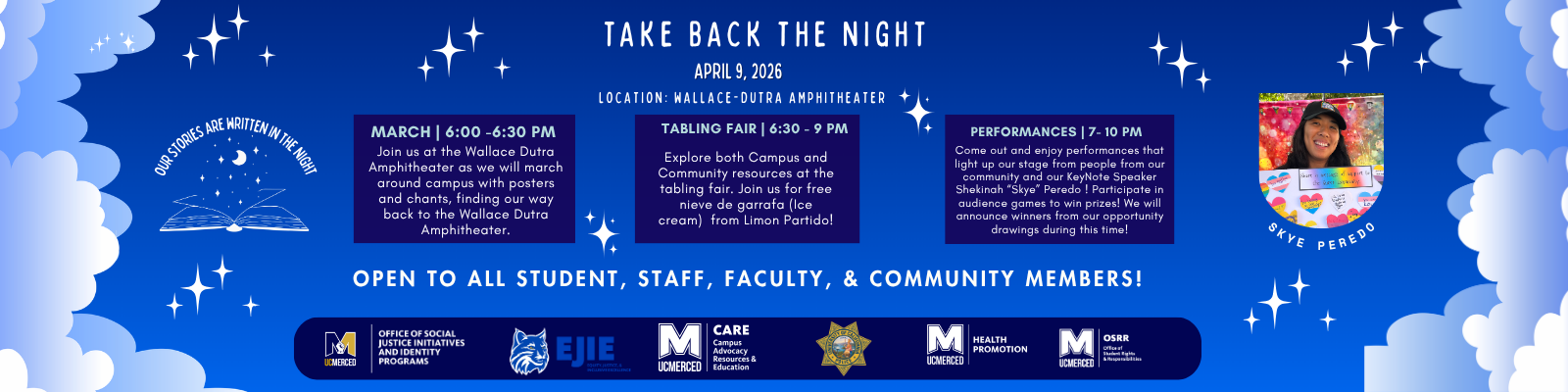 Take Back the Night website banner. Event details are on the webpage. 